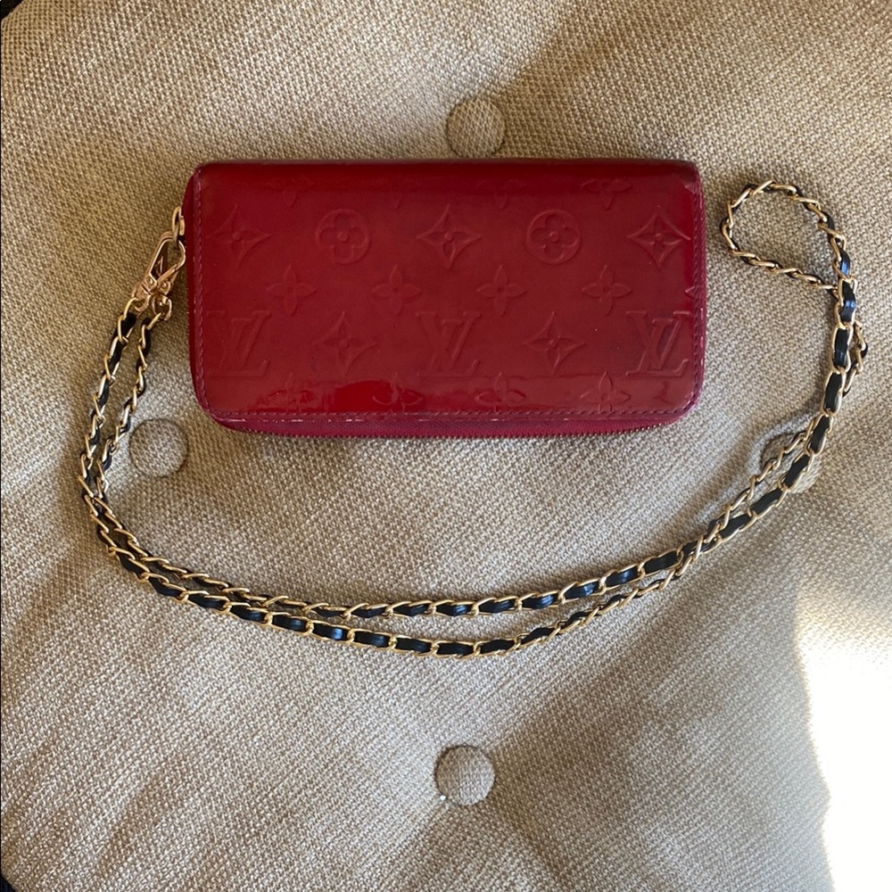 Louis Vuitton Red Vernis Patent Leather Chain Wallet